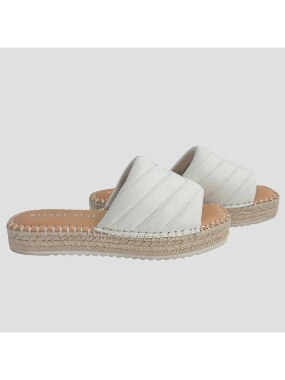 Gianni Bini Evert White Quilted Leather Upper Platform Espadrille Sandals 9M